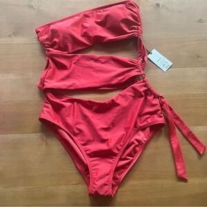 BNWT Women's Bandeau Cut Out One Piece Swimsuit - Shade & Shore Red M